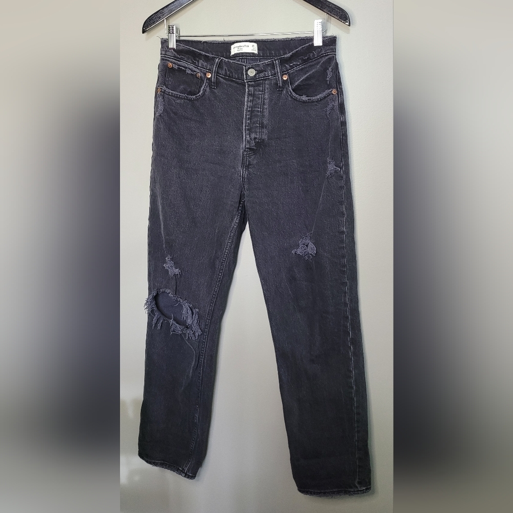 Abercrombie & Fitch Women's The Dad High Rise Dark Gray Distressed Jeans 28/6R